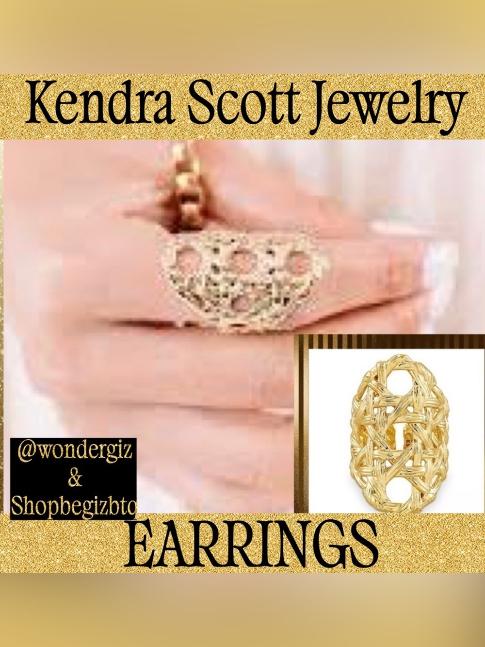 Kendra Scott Authentic Natalie Statement Ring Gold Plated over Brass Size Small/